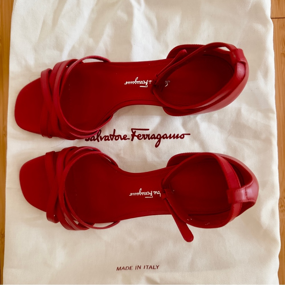 Salvatore Ferragamo Red Heels with Strappy Design